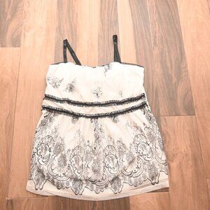 Torrid Dressy White Black Floral Baby Doll Tank Size 2